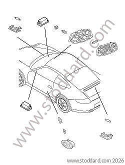 CEILING LIGHTS / BOOT LIGHT / ENGINE COMPARTMENT LIGHT / GLOVE BOX LIGHT / FLOOR LIGHT for Porsche 997 09-12 &bull; 2010 &bull; 997 C4S &bull; Targa &bull; Manual Gearbox, 6 Speed