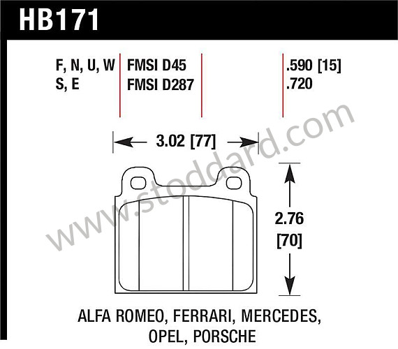 SIC351951OE - Brake Pad, S-Caliper, Stoddard / Hawk  D287 for Porsche 