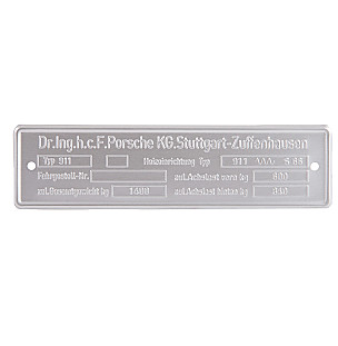 Manufacturer&rsquo;s plate for Porsche 911 74-77 + 912E &bull; 1976 &bull; 2.7 &bull; Targa &bull; Manual Gearbox, 4 Speed