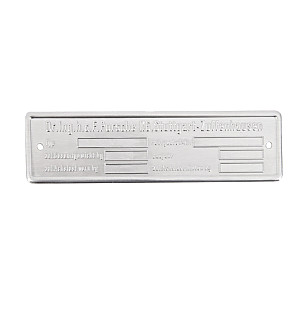 Manufacturer&rsquo;s plate for Porsche 356B T5 &bull; 1959 &bull; 1600 (616/1 T5) &bull; Cabrio B T5 &bull; Manual Gearbox, 4 Speed